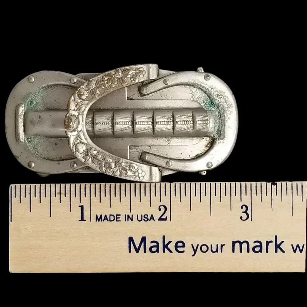 Antique Belt Buckle Small 1900s Two-Piece Horseshoe‎ Clamp Closure Western Women